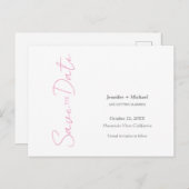 Bruiloft Minimalistische kalligrafie Roze Wit Aankondigingskaart (Voorkant / Achterkant)