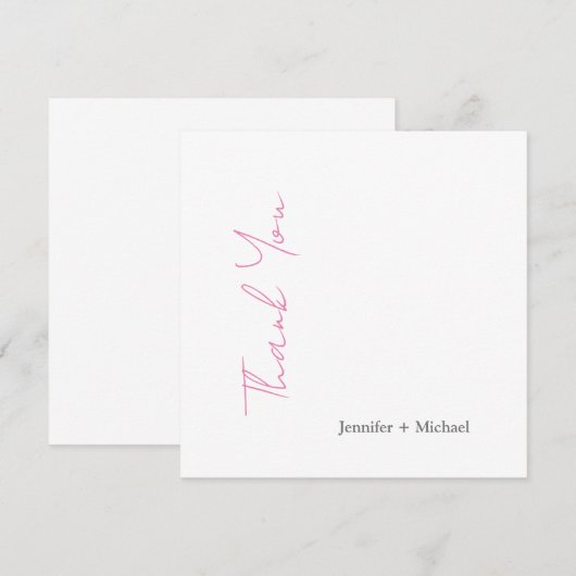 Bruiloft Minimalistische kalligrafie Roze Wit Bedankkaart (Voorkant / Achterkant)