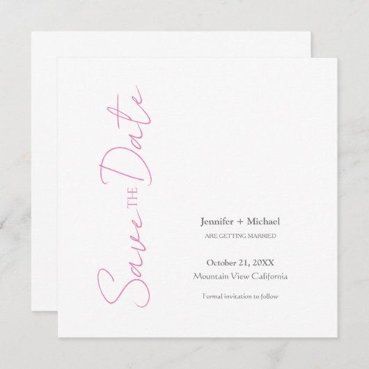 Bruiloft Minimalistische kalligrafie Roze Wit Kaart (Voorkant / Achterkant)