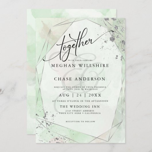 BRUILOFT | Mint Roos Zilver-gedempt Waterverf (Voorkant / Achterkant)