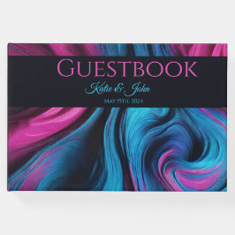 Bruiloft Modern Abstract-Blauw en Roze- Gastenboek