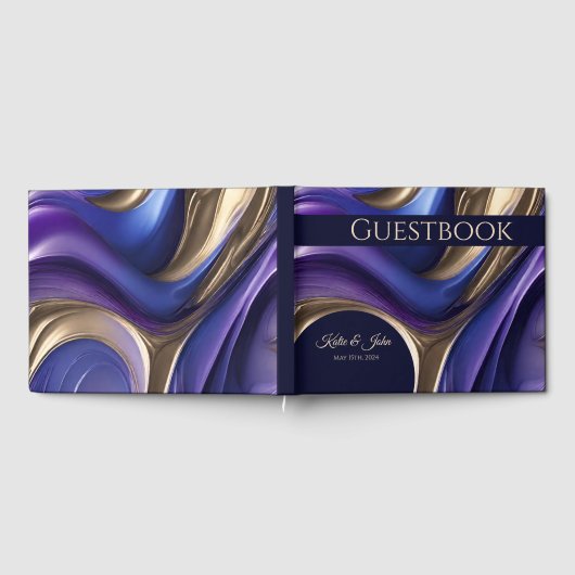 Bruiloft Modern Abstract-blauw Paarse Goud- Gastenboek (Volledig)