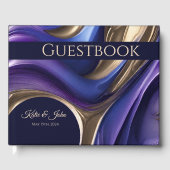 Bruiloft Modern Abstract-blauw Paarse Goud- Gastenboek (Voorkant)