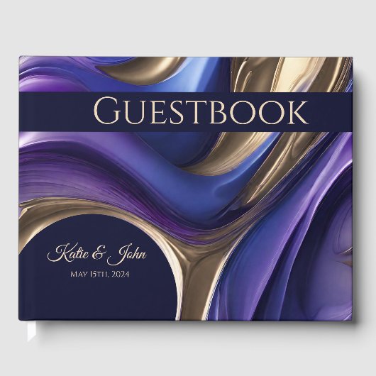 Bruiloft Modern Abstract-blauw Paarse Goud- Gastenboek (Voorkant)