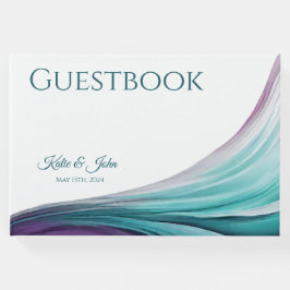 Bruiloft Modern Abstract-Paarse en Blauwgroen- Gastenboek