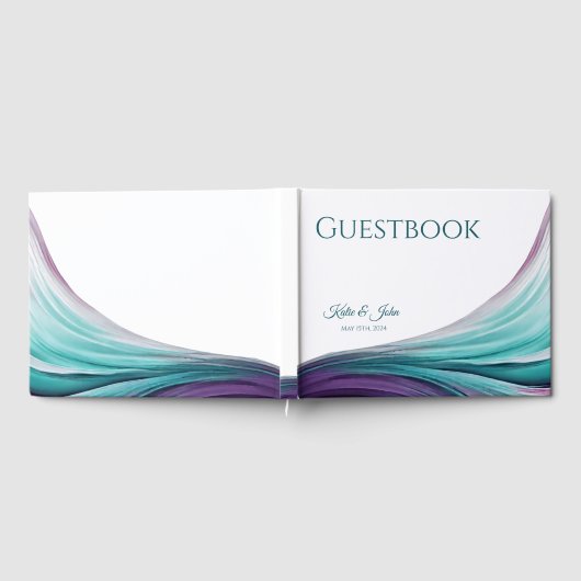 Bruiloft Modern Abstract-Paarse en Blauwgroen- Gastenboek (Volledig)