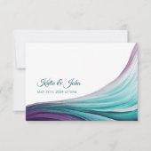 Bruiloft Modern Abstract-Paarse en Blauwgroen- RSVP Kaartje (Voorkant)