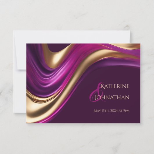 Bruiloft-Modern Abstract- Paarse Fuchsia en Gold- RSVP Kaartje (Voorkant)