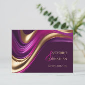 Bruiloft-Modern Abstract- Paarse Fuchsia en Gold- RSVP Kaartje (Staand voorkant)