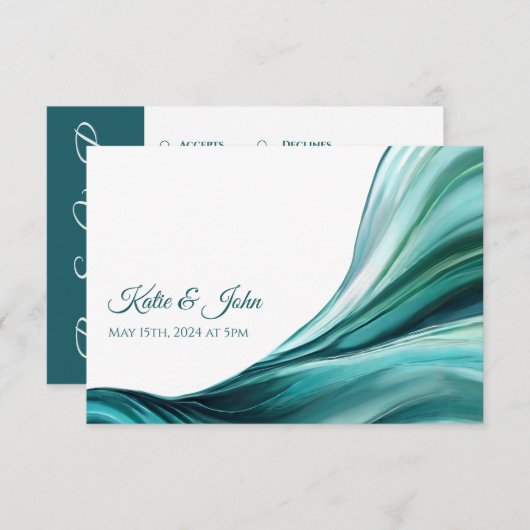 Bruiloft Modern Abstract- Smaragd Groen- RSVP Kaartje (Voorkant / Achterkant)