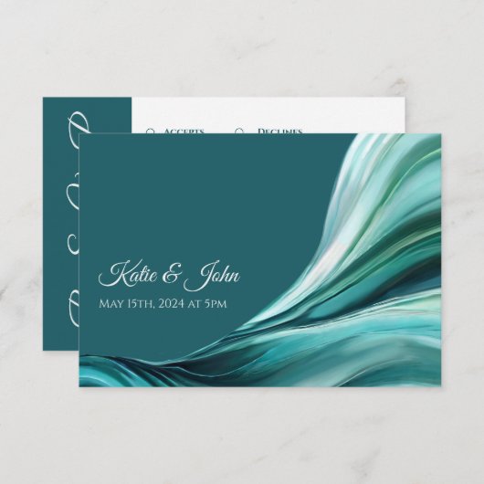 Bruiloft Modern Abstract- Smaragd Groen- RSVP Kaartje (Voorkant / Achterkant)