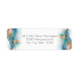 bruiloft | Modern Aqua en Gold Abstract Etiket