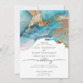 BRUILOFT | Modern Aqua en Gold Marked Ink Invita Kaart (Voorkant)