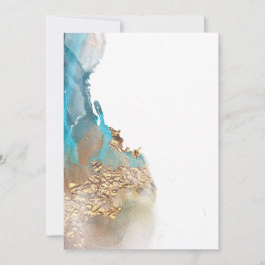BRUILOFT | Modern Aqua en Gold Marked Ink Kaart (Achterkant)