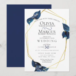 Bruiloft | Modern Deep Indigo Blue and Gold Kaart