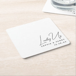 Bruiloft Modern Elegant Fun Bride Groom Lucky Us Kartonnen Onderzetters