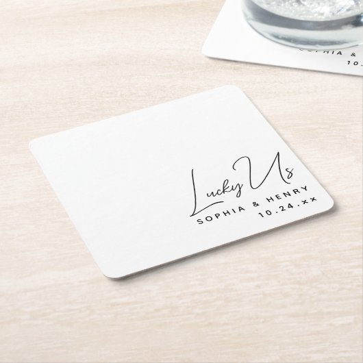 Bruiloft Modern Elegant Fun Bride Groom Lucky Us Kartonnen Onderzetters (Schuin)