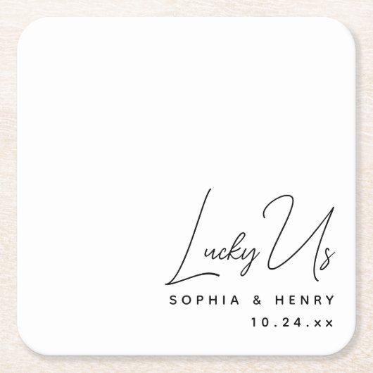 Bruiloft Modern Elegant Fun Bride Groom Lucky Us Kartonnen Onderzetters (Voorkant)