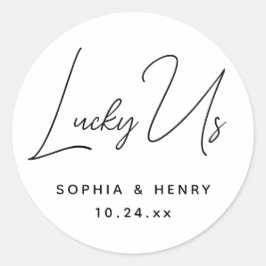 Bruiloft Modern Elegant Fun Bride Groom Lucky Us Ronde Sticker