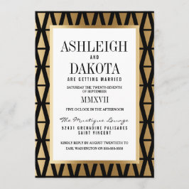 Bruiloft | Modern goud & zwart geometrisch Kaart