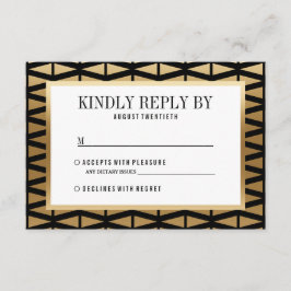 Bruiloft | Modern goud & zwart geometrisch RSVP Kaartje
