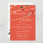 Bruiloft Modern Monogram Koraal Wit Lichten Goud Kaart (Voorkant / Achterkant)