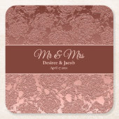 Bruiloft Modern Roos Goud Roze Bourgondië Floral Kartonnen Onderzetters (Voorkant)