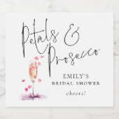 Bruiloft 'Modern Script Petals Prosecco Cheers' Sparkling Wijnetiket (Enkel label)