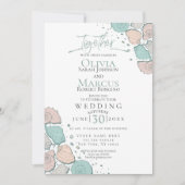 Bruiloft | Modern Seashells Coral Blauwgroen Green Kaart (Voorkant)