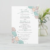 Bruiloft | Modern Seashells Coral Blauwgroen Green Kaart (Staand voorkant)