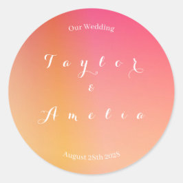 Bruiloft Modern Sinaasappel Peach Ombre Ronde Sticker