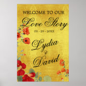 Bruiloft Modern Welkom Goud Elegant Bloemen Sinaas Poster (Voorkant)