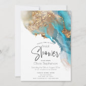 Bruiloft | Moderne Abstracte Blauwgroen gemarmerde Kaart (Voorkant)