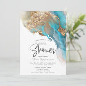 Bruiloft | Moderne Abstracte Blauwgroen gemarmerde Kaart (Staand voorkant)