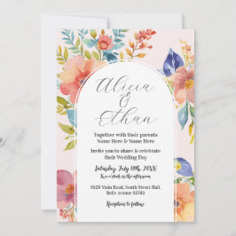 Bruiloft Moderne Bloemen Stijlvol Roze Kaart