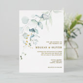 BRUILOFT | Moderne elegante Eucalyptus groen Folie Uitnodiging (Staand Voorkant)