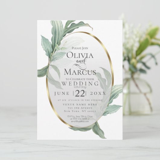 Bruiloft | Moderne elegante tropische bladeren Kaart (Staand voorkant)