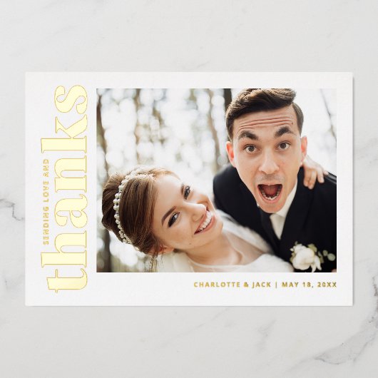 Bruiloft moderne foto dank u goudfolie Kaart (Voorkant)