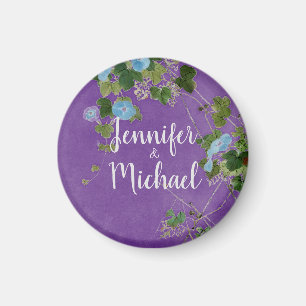 Bruiloft Moderne Gewone Kalligrafie Naam Floral Magneet