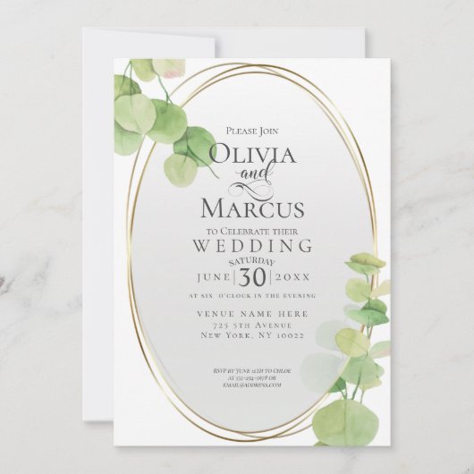 Bruiloft | Moderne lente eucalyptus Kaart (Voorkant)