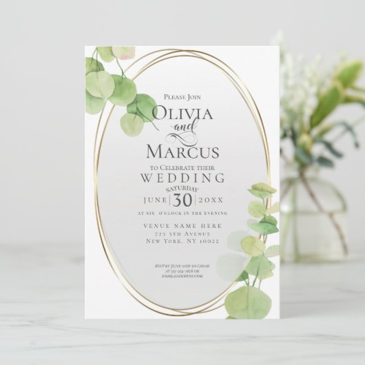 Bruiloft | Moderne lente eucalyptus Kaart (Staand voorkant)