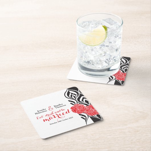 Bruiloft moderne luxe rode aangepaste papier onder kartonnen onderzetters (Insitu)