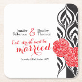 Bruiloft moderne luxe rode aangepaste papier onder kartonnen onderzetters (Voorkant)