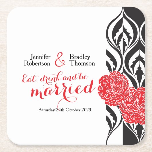 Bruiloft moderne luxe rode aangepaste papier onder kartonnen onderzetters (Voorkant)