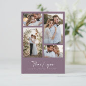 Bruiloft moderne minimale foto dank u chic paarse kaart (Staand voorkant)