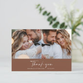 Bruiloft moderne minimale multi foto dank u bruin kaart (Staand voorkant)
