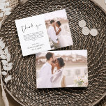 Bruiloft Moderne Minimalist Dank u Kaarten<br><div class="desc">Budget Wedding Dank u Kaarten die een foto op de voor- en achterkant hebben. Dank u kaarten bevat een moderne hand geschreven kromme manuscripttypografie die elegant,  eenvoudig en modern zijn om na u de dag van de bruiloft te gebruiken.</div>