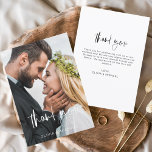 Bruiloft Moderne Minimalist Dank u Kaarten<br><div class="desc">Budget Wedding Dank u Kaarten die een foto op de voor- en achterkant hebben. De kaarten met dank bevatten een moderne witte en zwarte hand met letters gekende cursieve scripttypografie die elegant,  eenvoudig en modern zijn om te gebruiken na de minimalistische eenvoudige trouwdag.</div>