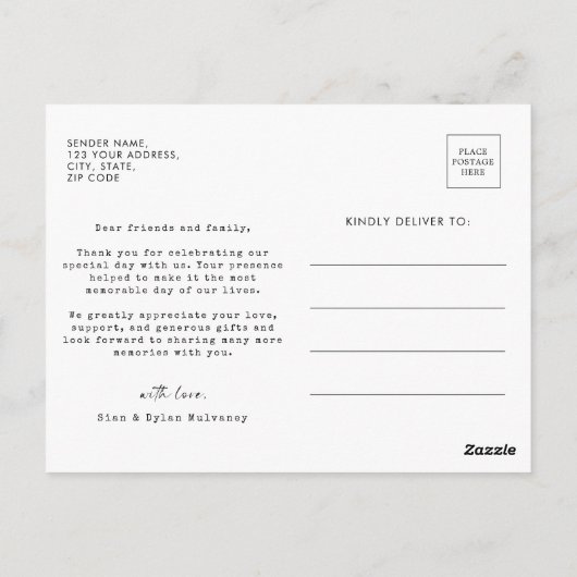 Bruiloft Moderne minimalistische script foto dank Briefkaart (Achterkant)