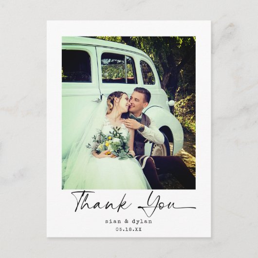 Bruiloft Moderne minimalistische script foto dank Briefkaart (Voorkant)